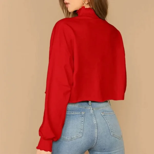 Womens Cotton Casual Crop Tops Long Sleeve  Blank Mock Neck T Shirts - Image 6