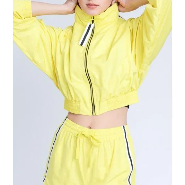 Coord Set Cropped Coat With Zippers and Shorts 2 Pieces Set for Women Windbreaker  Cropped Jacket Elastic Waistband Shorts - Image 3