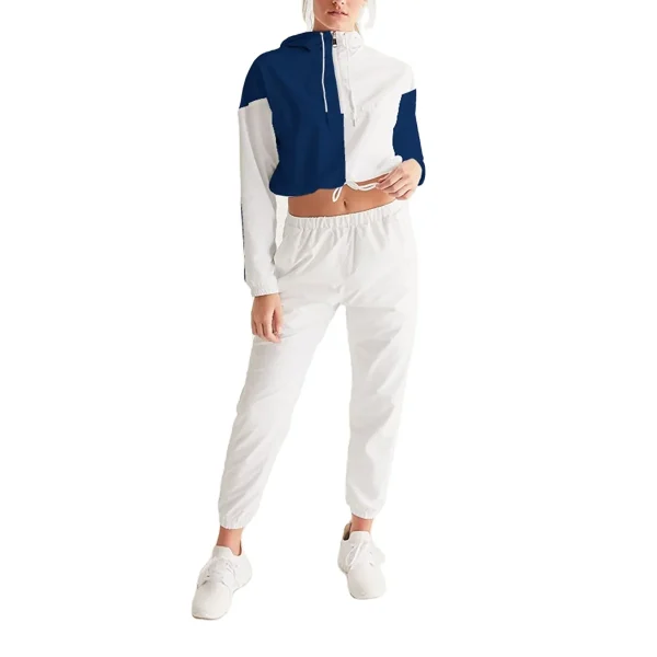 Women's Elastic Cuffs Large Pockets Mesh Lined Jogging Wear Half Zip Hoodie Set Nylon Waterproof Cropped Windbreaker Jacket